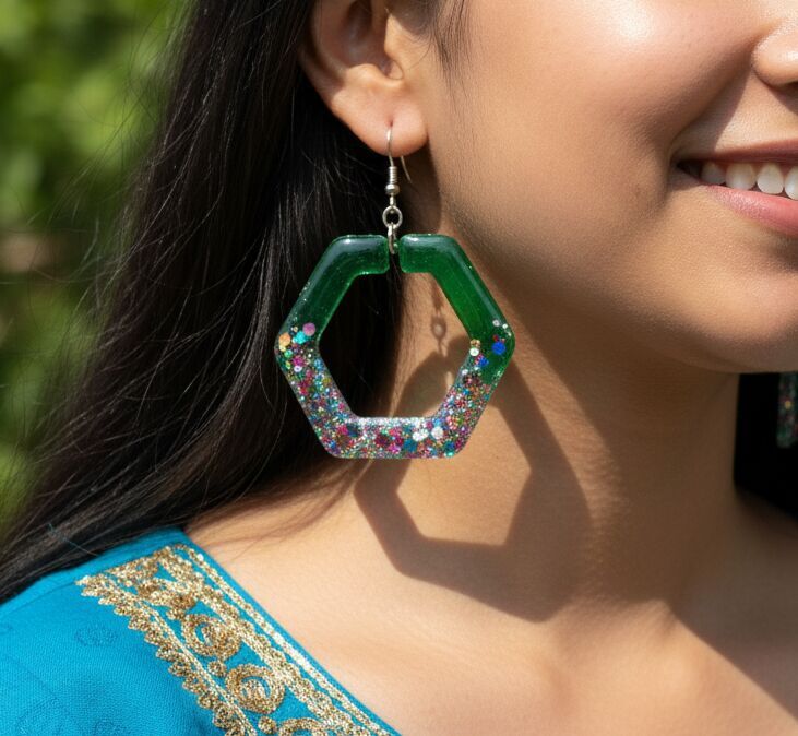 Green Glitter Resin Earrings