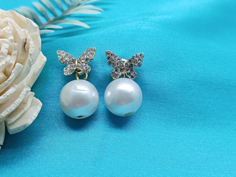 Silver-Tone Butterfly Pearl Drop Earrings