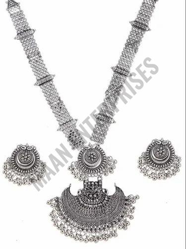 Bohemian Oxidized Silver Necklace & Earring Set