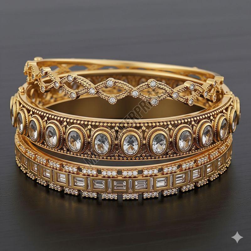 Gold Plated Brass Bangles with Zircon Stones