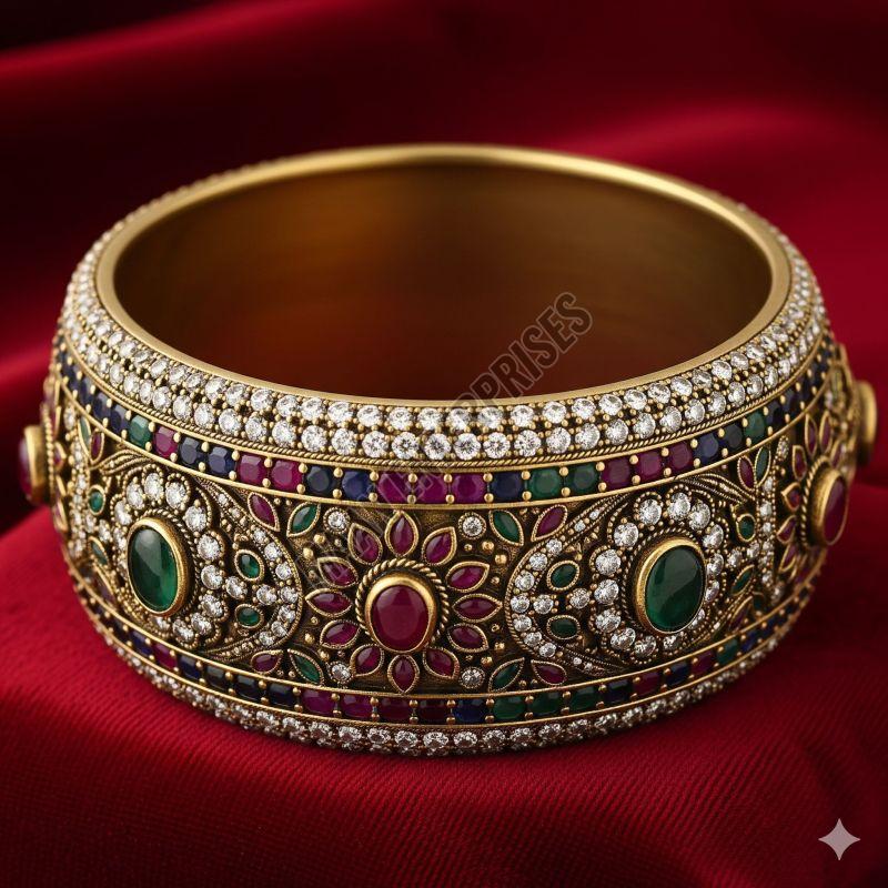 Heavy Bridal Brass Kada with Intricate Stone Work