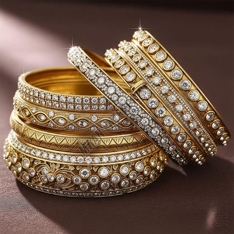 Luxury Brass Bangles with Faux Diamonds