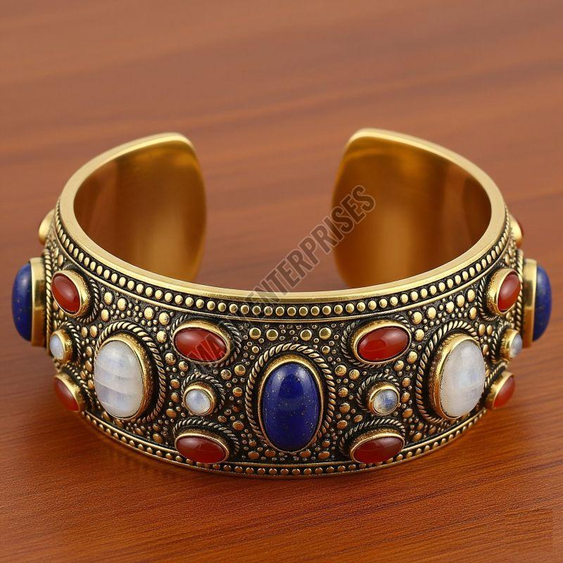 Open Cuff Brass Kada with Stone Embellishment