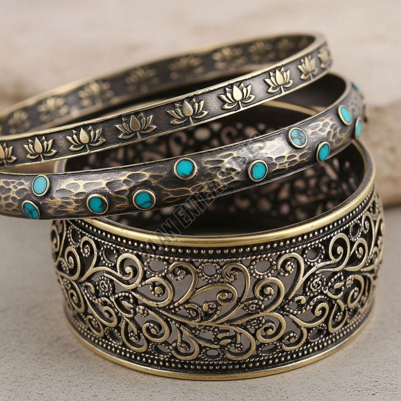Oxidized Brass Bangle Set