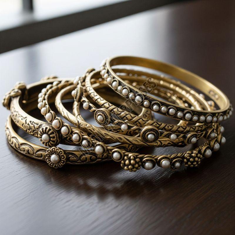 Pearl Accented Brass Bangles