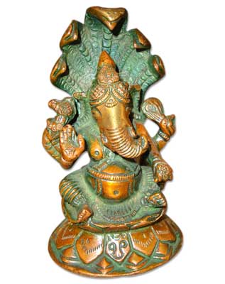 Ganesh Brass Statue (Ganesh Sitting W/Cobra)