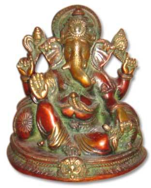 Ganesh Brass Statue (Ganesh W/2 Pillow on Dragon Base)