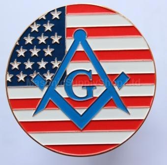 CAR DECAL SQUARE AND COMPASS ON US FLAG METAL