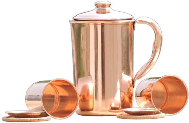 copper water jugs and glass