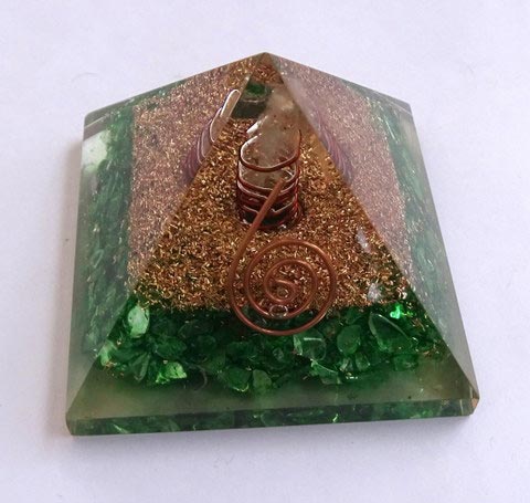 Green Orgone Energy Pyramid with Crystal Point