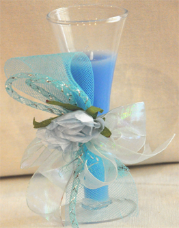 Inner Glass Blue Beautiful Candle Holder with Flower