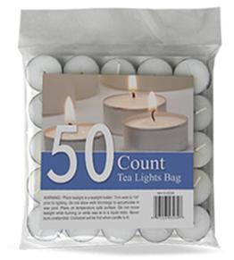 50 Pack White Unscented Tealight Candle