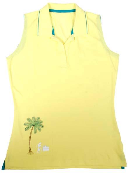 Hand painted sleeveless collor beach print  ladies tee