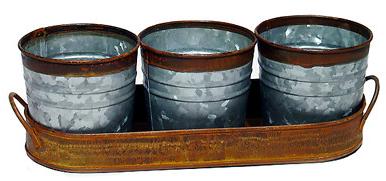 3 Pot Antique Galvanised Tray