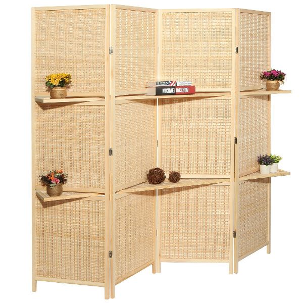 Deluxe Woven Beige Bamboo 4Panel Folding Room Divider Screen