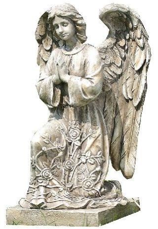 Kneeling Praying Angel On Pedestal Garden Statue