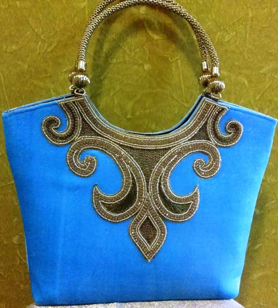 Ladies Light Blue Embroidered Handbag