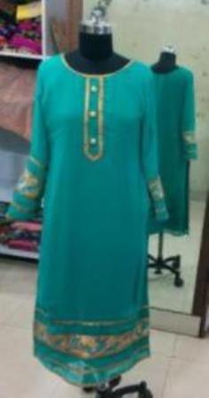 Long Georgette Kurti With Gold Border
