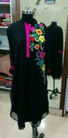 One Side Embroidered Long Kurti With Net