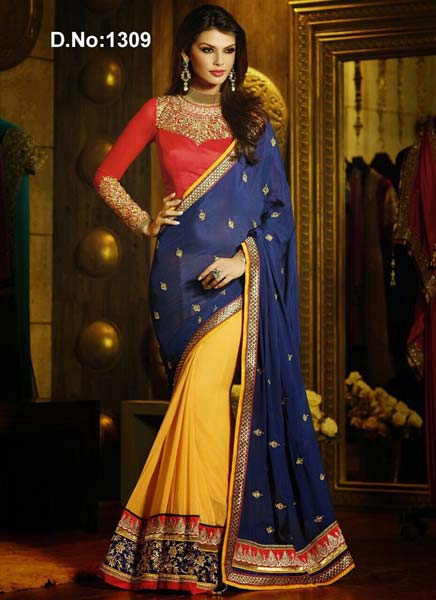 Lycra Nilkanth Designer Saree, Feature : embroidery resham jari work