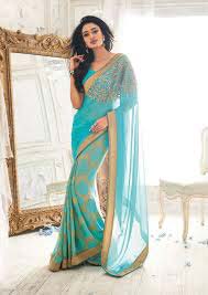 Ethnic Aqua & Grey Designer Saree