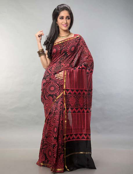 Exquisite Red & Black Printed Saree