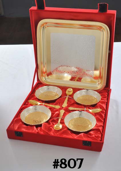 GOLD PLATED BOWL,SPOON and TRAY