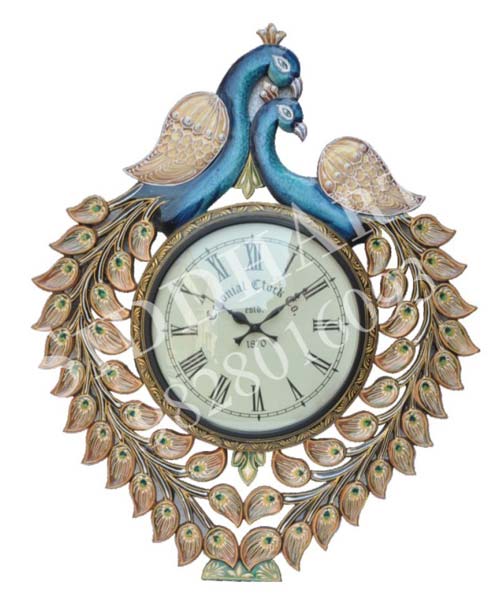 peacock design wooden wall clock