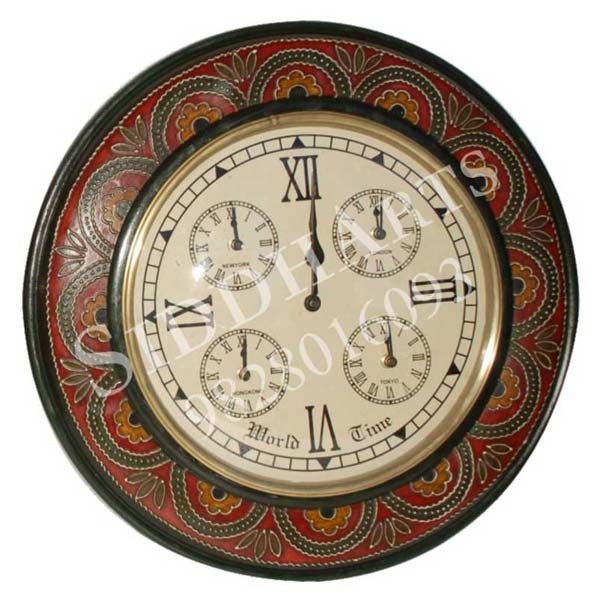 wooden hand painted world time clock