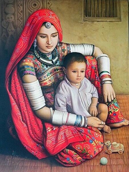 Colourful Rajasthani women oil paintings