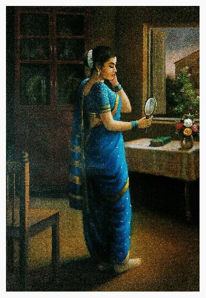 Indian lady wearing nauvari saree oil painting