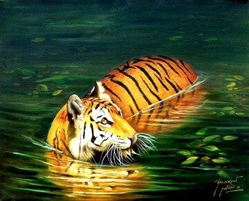 Indian tiger oil painting