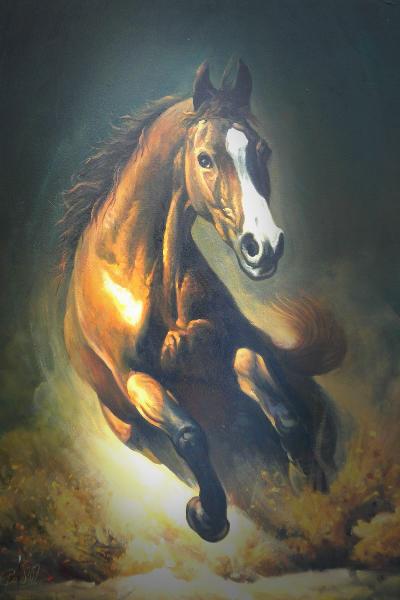 Running wild horse oil painting
