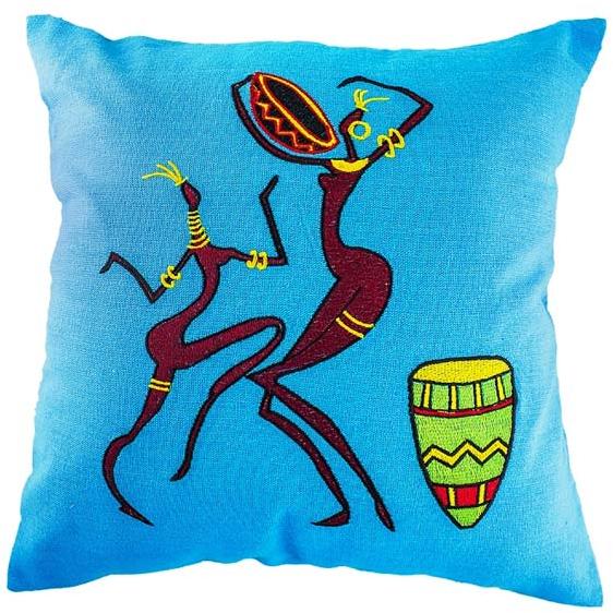 Embroidered African Dance Cushion Cover