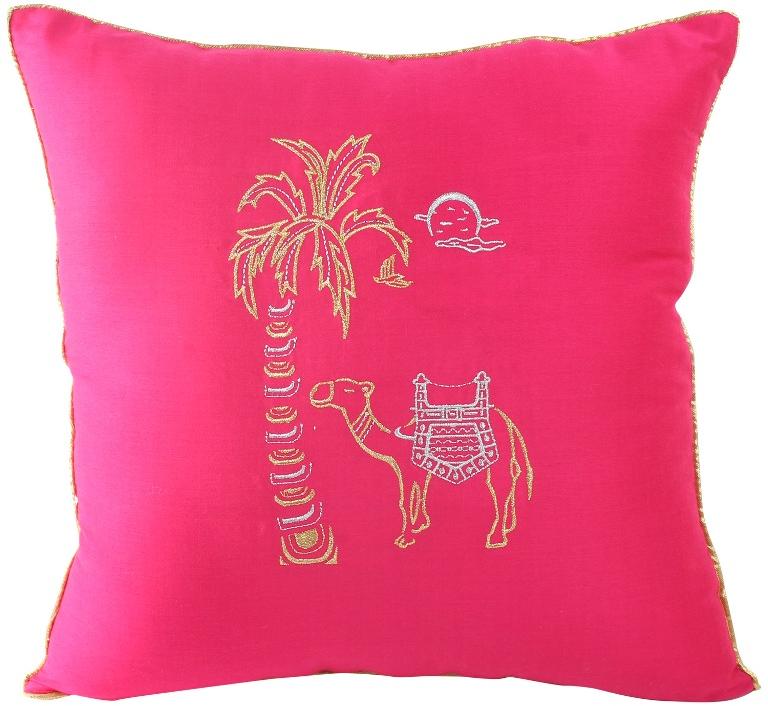 Zari Embroidered Artistic Desert Scene Cushion Cover