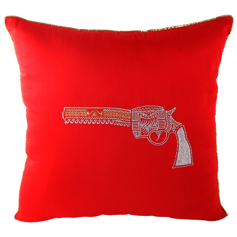 Zari Embroidered Stylish Gun Cushion Cover