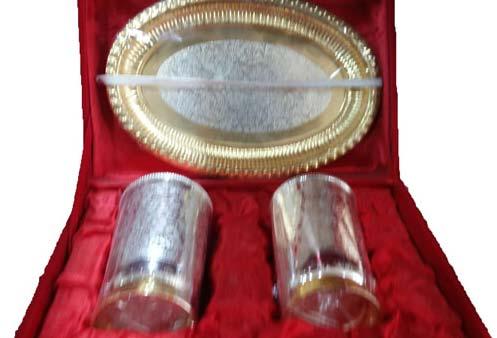 Silver and Gold Plated Glasses- 2  with Tray