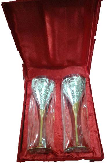 Silver Golden Plated Wine Glass Pair