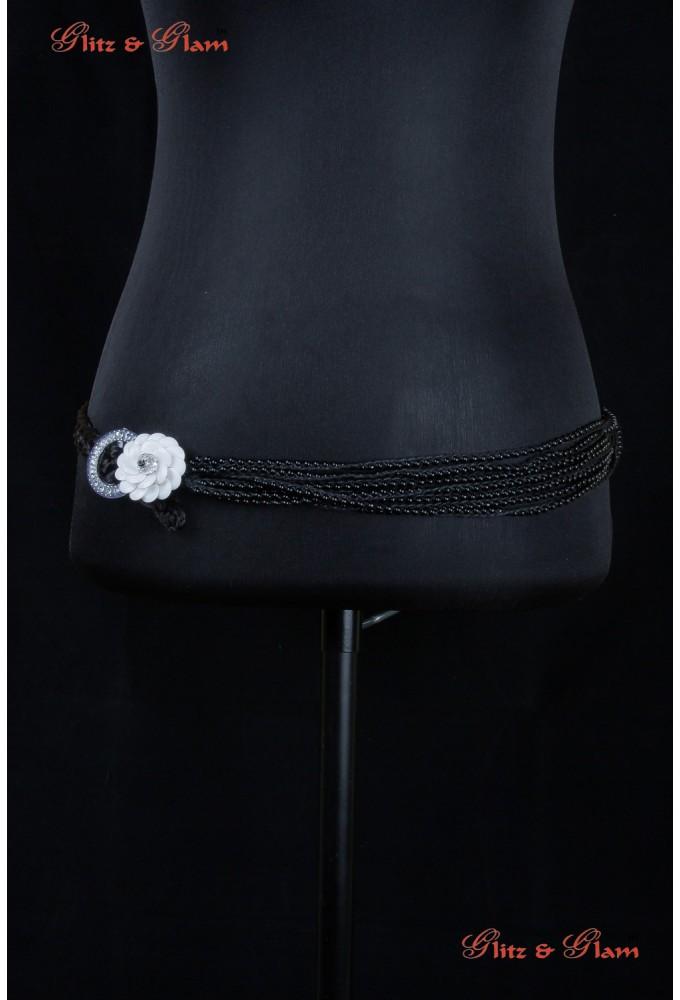Belts - Bling chain belt with Onyx stone and ring buckle on the side