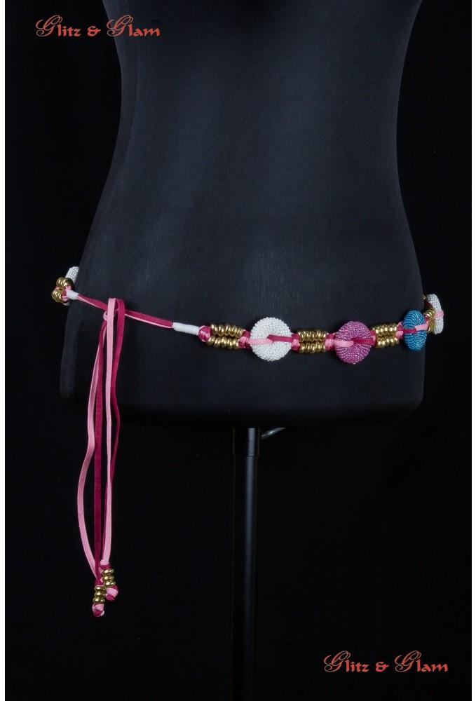 Belts - Multi-coloured, rounded, flat beads