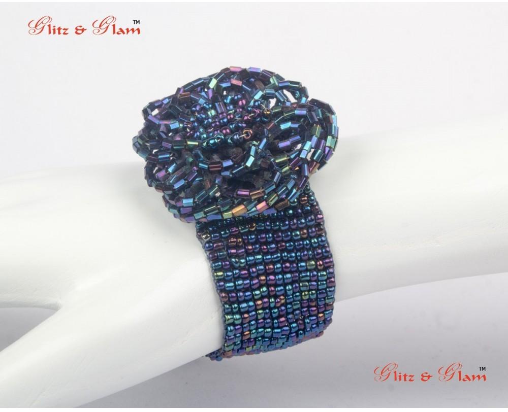 Fashion Bracelets - Flower Inspired Blue Metallic Beads
