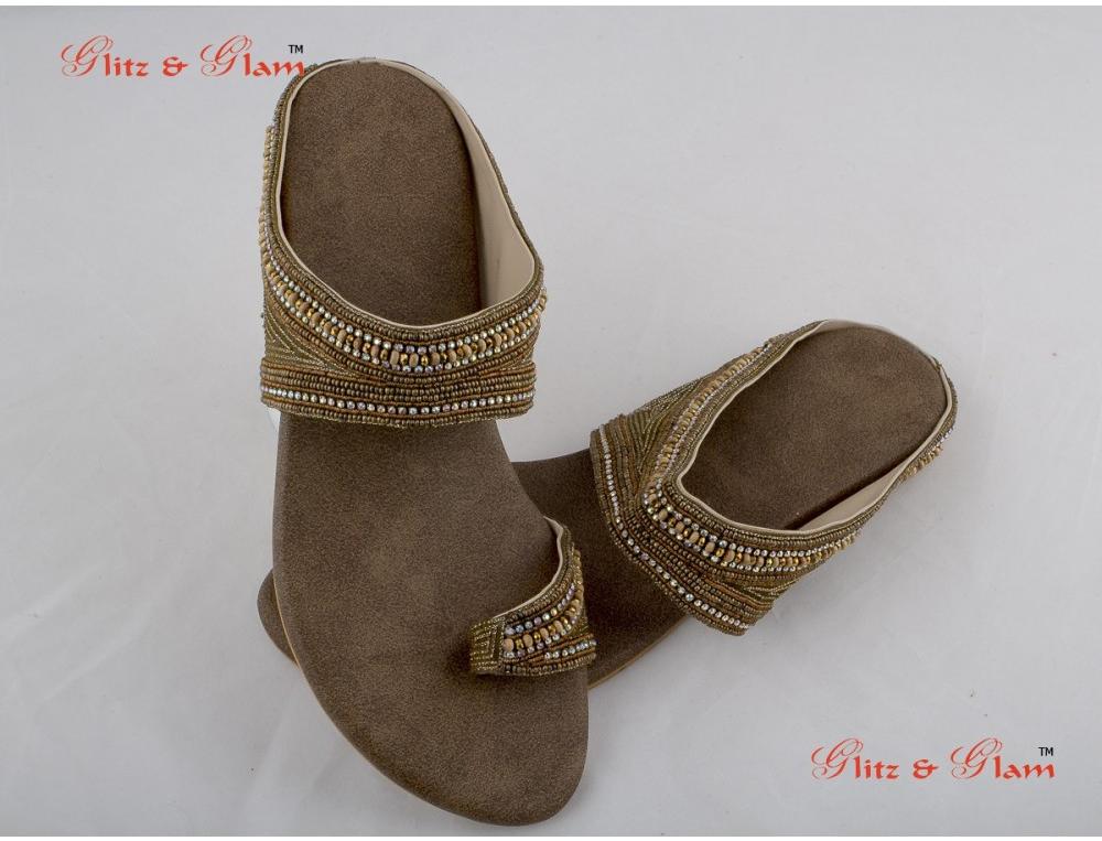 Fashion Sandals - Indio-western chappals designed with golden beads