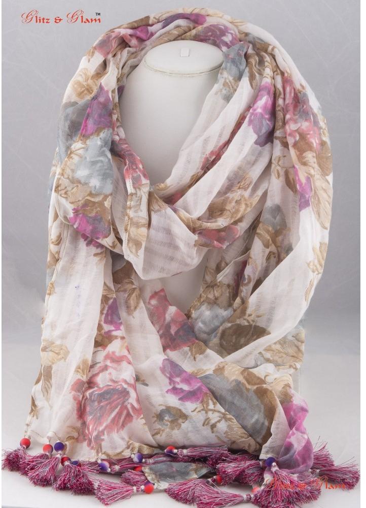 Scarf - Beach wear scarf with pastel shades of pink, blue and beige