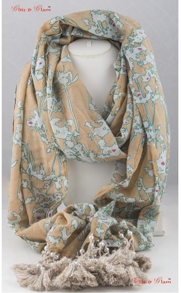 Scarf - Quake patterned scarf in shades of beige and light brown
