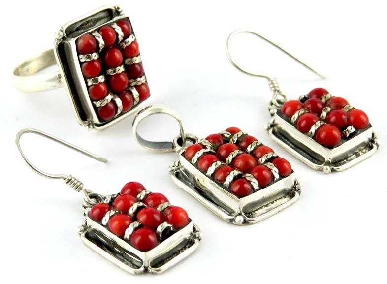 Elegant Coral Oxidized Sterling Silver Jewelry