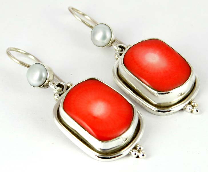 Great Shiny Coral Pearl Sterling Silver Earring