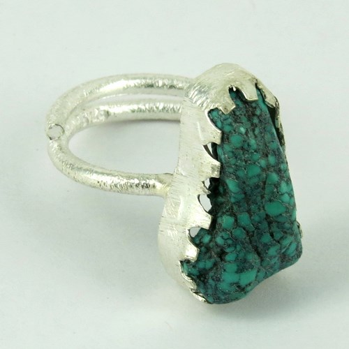 Sterling Silver Rings (Green Love Rough Turquoise Bezel Design 925)