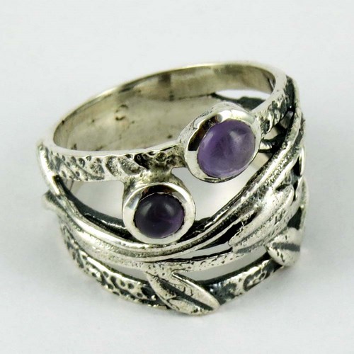 Sterling Silver Rings Amethyst Engraved, Size : 8.0 US