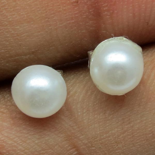 Pearl silver earring, Shape : Round