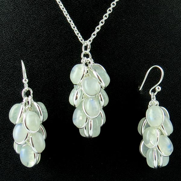  925 Sterling Silver Jewelry Rainbow Moonstone Set, Color : White